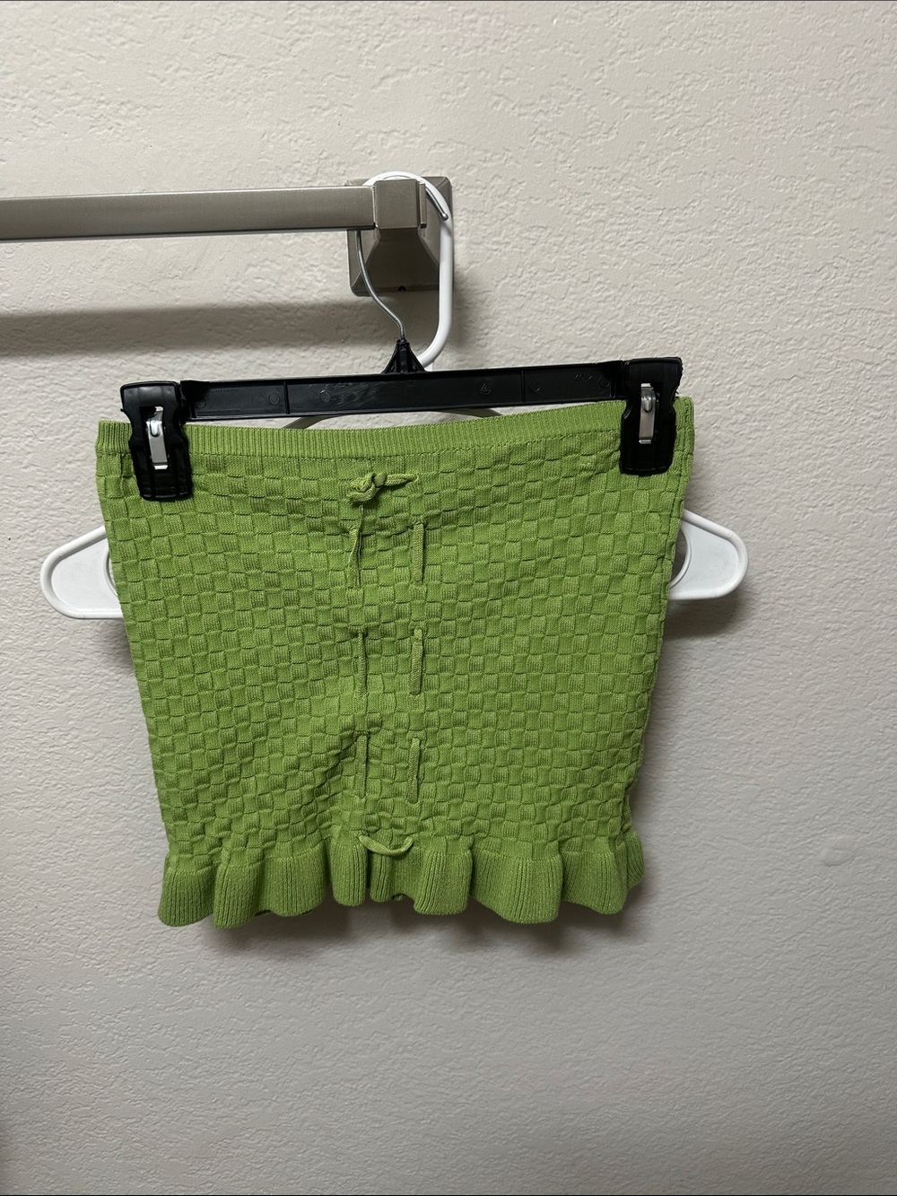 Green Knit Ruffle Hem Tube Top